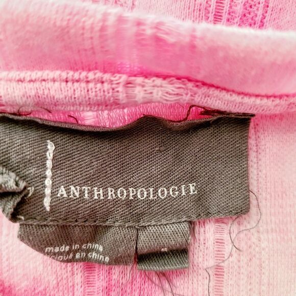 Anthropologie Top S Pink Knit Tie Dye Puff Sleeve Pullover Short Sleeve Shirt - Picture 5 of 8